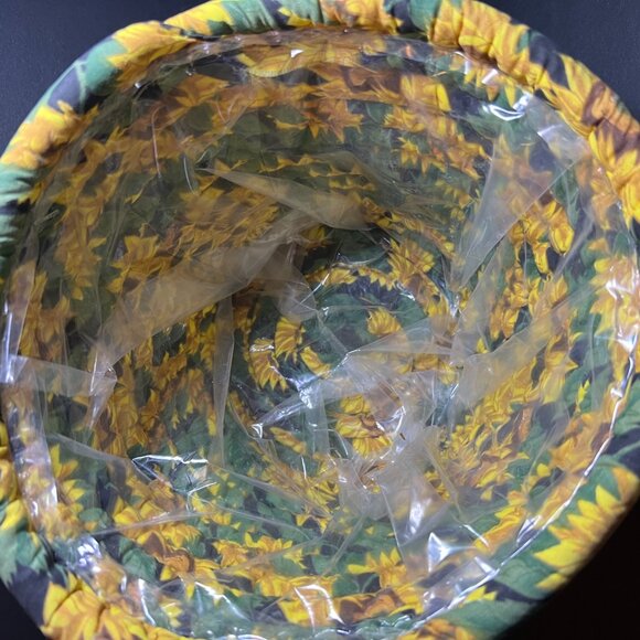 Vintage Green Yellow Fabric Floral Sunflower Print Planter Cache / Waste Basket - Picture 6 of 7